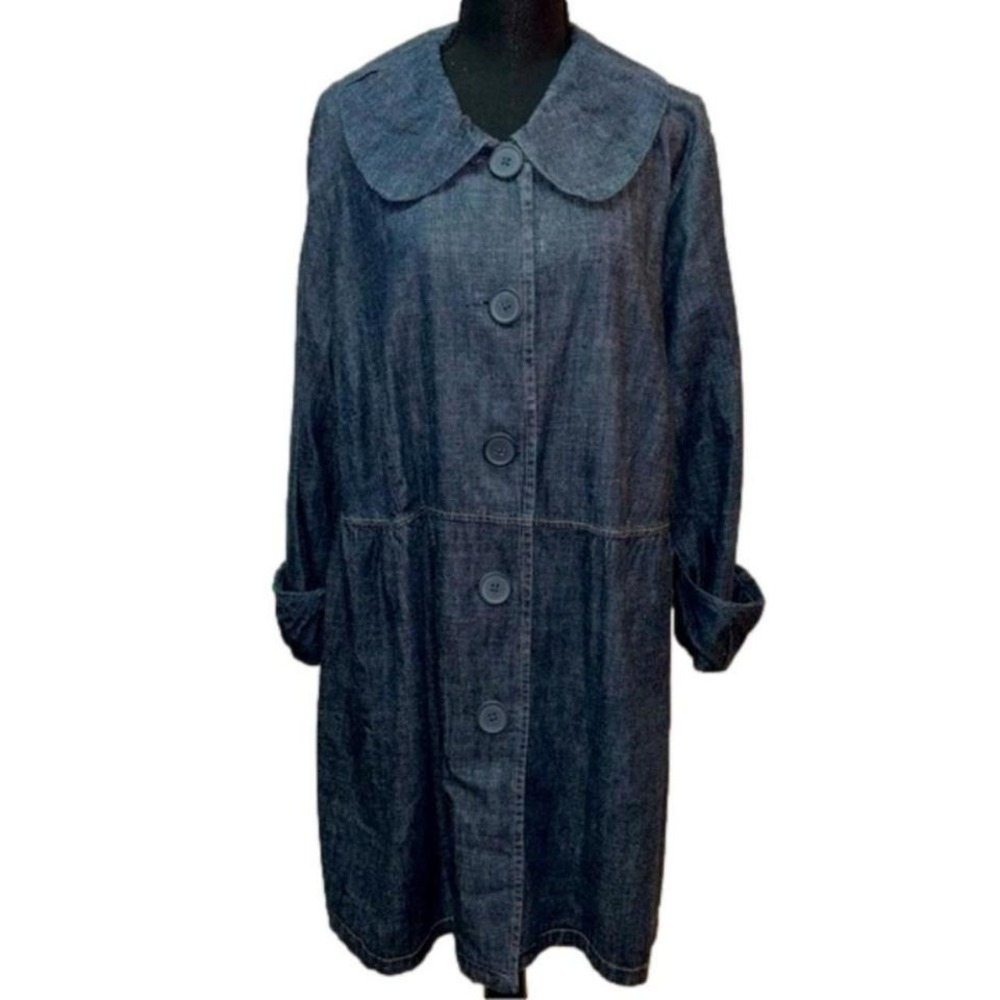 Vintage French Cuff Women's Blue Denim Jean Jacket Sz 2X Blazer Long 3/4 Sleeve
